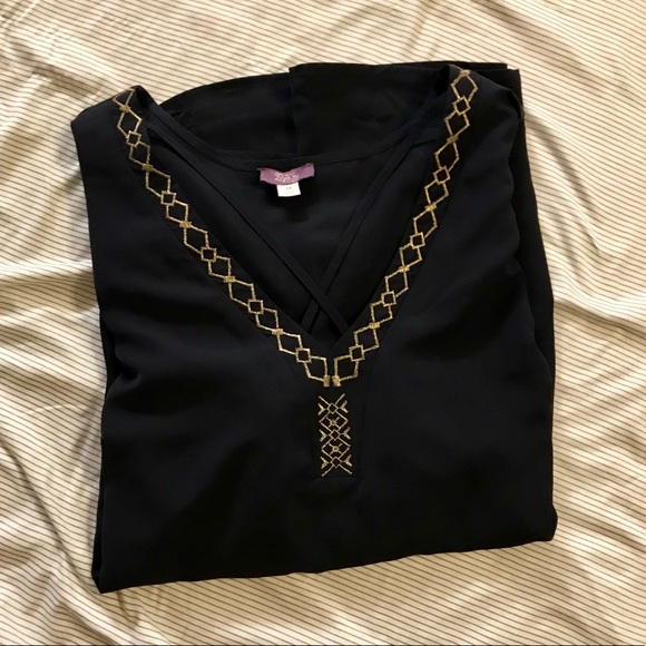 Truly Poppy Navy Blue Peasant Blouse - Picture 4 of 4